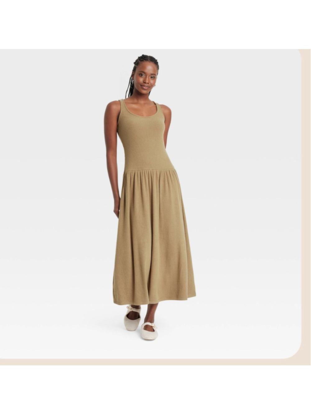 Universal Thread Olive Green Ribbed Maxi Dress Large
